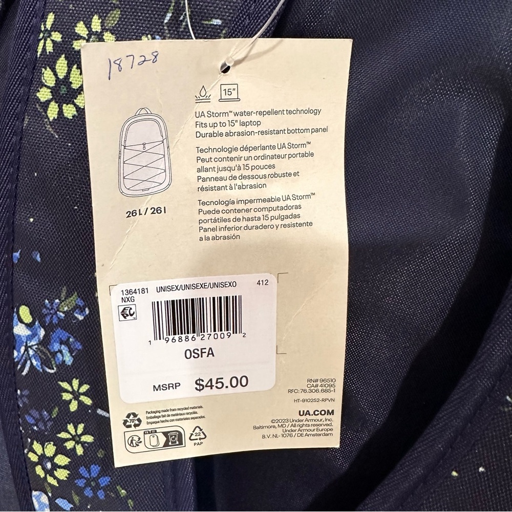 Under Armour Navy Floral Backpack - Picture 12 of 13